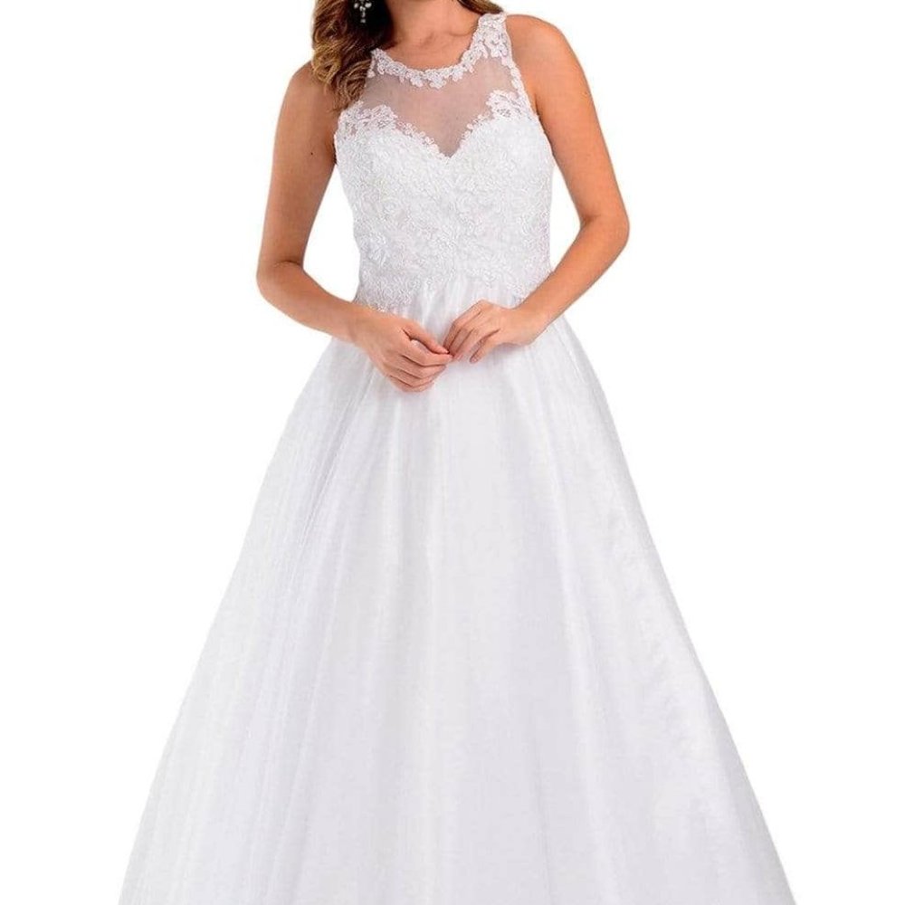 White Halter Sleeveless Wedding Gown